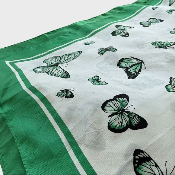 Butterfly Print Scarf with Green Border Summer Spring Twilly - Picture 6 of 6